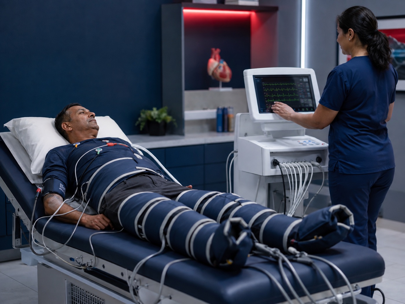 Client participating in an EECP conditioning session